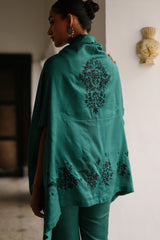 Bottle Green Embroidered Cape Set- Inching India