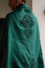 Bottle Green Embroidered Cape Set- Inching India