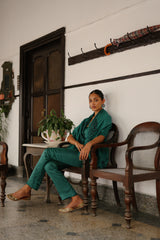 Bottle Green Embroidered Cape Set- Inching India