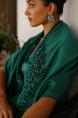 Bottle Green Embroidered Cape Set- Inching India