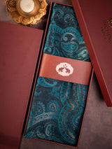 Blue Metallic Paisley Shimmer Stole | Gift Box for Weddings