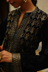 Velvet Co-ord Set -Navy Blue Crush Velvet Outfit | Parv Collection