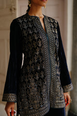 Velvet Co-ord Set -Navy Blue Crush Velvet Outfit | Parv Collection