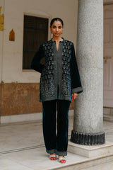 Teal Blue Velvet Co-ord Set For Women Online-Inching India