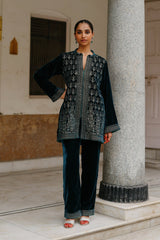 Teal Blue Velvet Co-ord Set For Women Online-Inching India