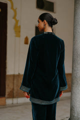 Teal Blue Velvet Co-ord Set For Women Online-Inching India