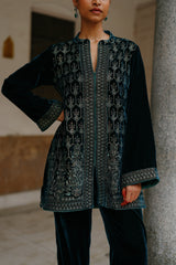 Teal Blue Velvet Co-ord Set For Women Online-Inching India