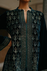 Teal Blue Velvet Co-ord Set For Women Online-Inching India