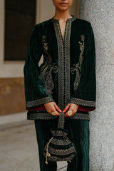 Parv Bottle Green Crush Paisley Embroidered Co-ord Set- Inchingindia