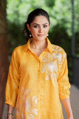 Yellow Floral Chanderi Ethnic Co-ord Set