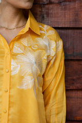 Yellow Floral Chanderi Ethnic Co-ord Set