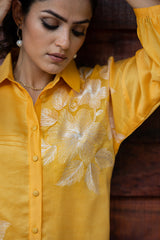 Yellow Floral Chanderi Ethnic Co-ord Set