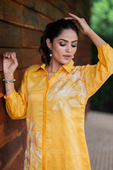 Yellow Floral Chanderi Ethnic Co-ord Set
