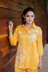 Yellow Floral Chanderi Ethnic Co-ord Set