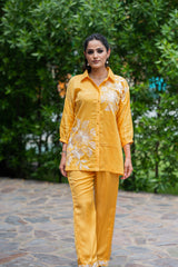 Yellow Floral Chanderi Ethnic Co-ord Set