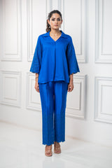 Royal Blue Embroidered Co-ord Set for women