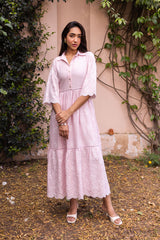 Ziya Blush Linen Embroidered Dress