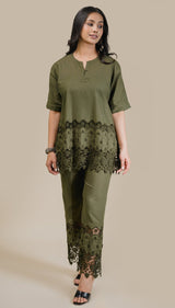 Seher Olive 3D Cutwork Set
