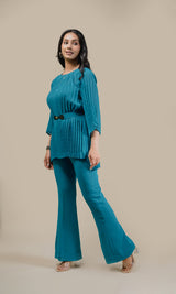 Teal Blue Pleated Set