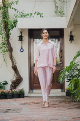 Light Pink Floral Embroidered Co-ord Set- Inchingindia