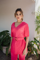 Hot Pink Pleated Set