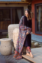 NAVY BLUE WOVEN CHANDERI DUPATTA