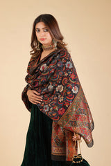 BOTTLE GREEN WOVEN CHANDERI DUPATTA