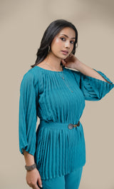 Teal Blue Pleated Set
