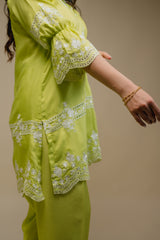 Seher Flowy Lime Embroidered Suit Set