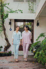 Light Blue Floral Embroidered Co-ord Set- Inchingindia