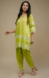 Seher Flowy Lime Embroidered Suit Set