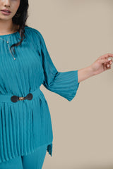 Teal Blue Pleated Set