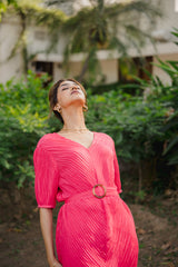 Hot Pink Pleated Set