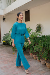 Teal Blue Pleated Set