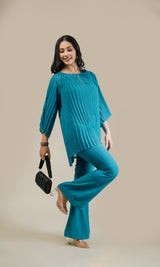 Teal Blue Pleated Set