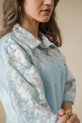Light Blue Floral Embroidered Co-ord Set- Inchingindia