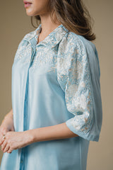 Light Blue Floral Embroidered Co-ord Set- Inchingindia