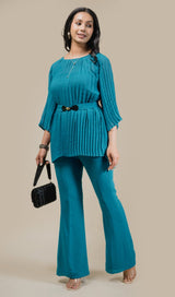 Teal Blue Pleated Set