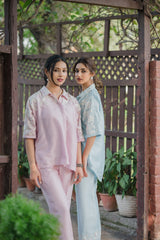 Light Pink Floral Embroidered Co-ord Set- Inchingindia