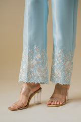 Light Blue Floral Embroidered Co-ord Set- Inchingindia