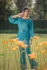 Teal Blue Pleated Set