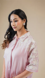 Light Pink Floral Embroidered Co-ord Set- Inchingindia