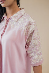 Light Pink Floral Embroidered Co-ord Set- Inchingindia