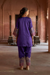 Jashn Purple Brocade Embroidered Salwar Set, purple brocade kurta salwar with embroidered patchwork and organza dupatta, image 6 of 9