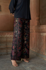 Jashn Black Brocade Co-ord Set, black satin shirt with peacock brocade wide-leg pants, image 5 of 6