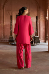 Jashn Hot Pink Embroidered Farshi Set, hot pink modal kurta with embroidered farshi and organza dupatta, image 8 of 10