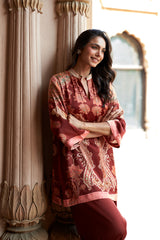 Jashn Maroon Printed Salwar Set, maroon paisley print modal kurta with solid salwar, image 8 of 12