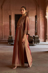 Jashn Maroon Tissue Embroidered Kaftan, maroon tissue kaftan with zari paisley embroidery, image 4 of 10
