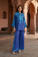 Jashn Indigo Paisley Printed Co-ord Set, indigo paisley print modal tunic with wide-leg pants, image 6 of 13