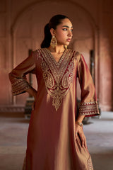 Jashn Maroon Tissue Embroidered Kaftan, maroon tissue kaftan with zari paisley embroidery, image 5 of 10